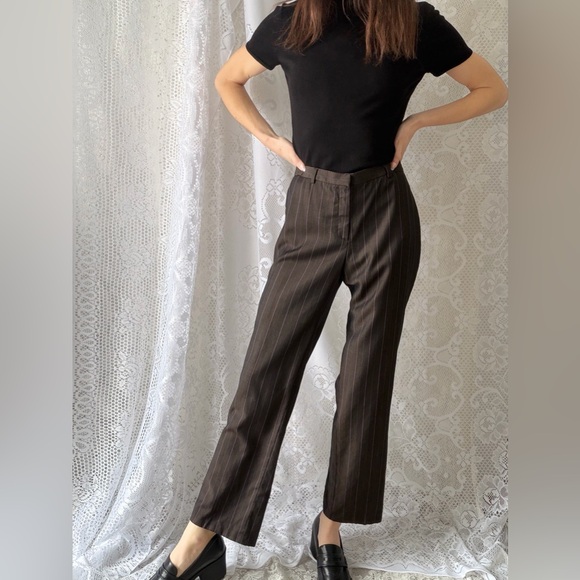 Vintage 90s Brown Pinstripe Trousers Zanella Made In Italy - Picture 6 of 12